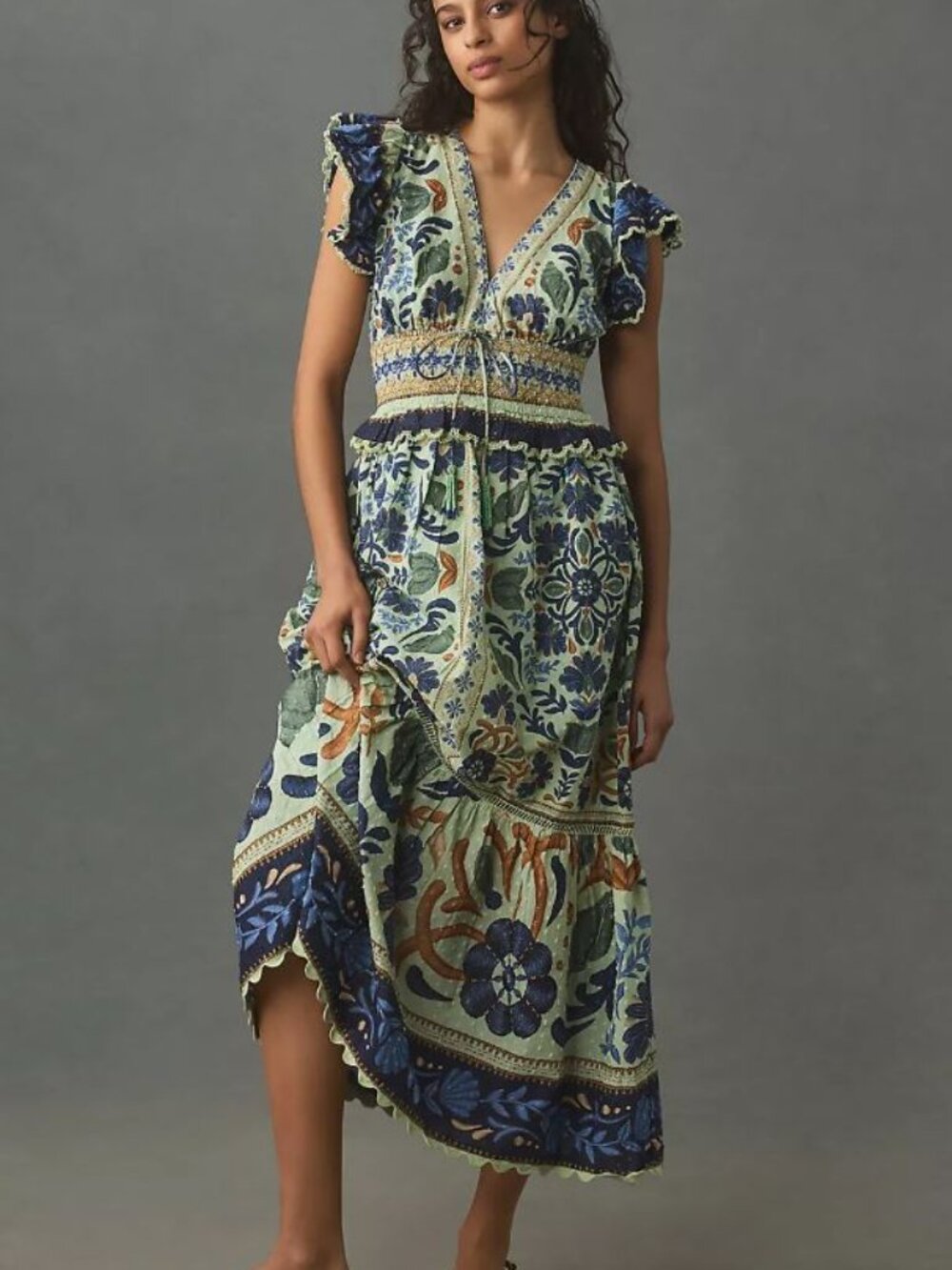 FARM Rio | Ocean Tapestry Sleeveless Maxi Dress | 100% Cotton, Size Large